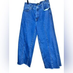 Banana Republic Wide Leg Jeans High Rise Raw Hem Seam Front Blue 14